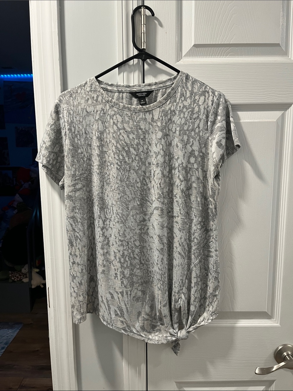 Simply Vera Vera Wang Heather Gray Patterned Short Sleeve Tie-Knot Tee